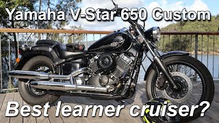 Yamaha VStar 650 Custom Review  Best beginner cruiser [upl. by Dnilazor]