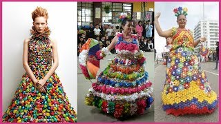 LAS MEJORES IDEAS DE VESTIDOS CREATIVOS CON MATERIAL RECICLABLE 2019 [upl. by Wordoow]