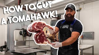 How to Cut Beef Tomahawk Steaks  The Bearded Butchers [upl. by Anatnom906]