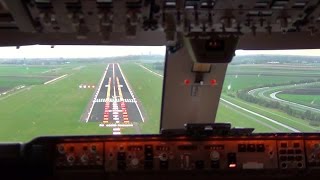 Cockpit view  Boeing 747400F Landing Amsterdam Schiphol [upl. by Walker]