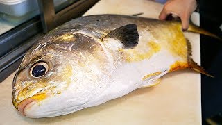 Japanese Street Food  GIANT GOLDEN POMFRET Butterfish Sashimi Okinawa Seafood Japan [upl. by Hettie]