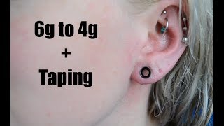 Ear Stretching Update 6g to 4g Success and Taping [upl. by Noryak649]