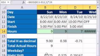 Excel Magic Trick 718 Calculate Hours Worked Day or Night Shift amp Subtract Lunch [upl. by Etnuahs957]