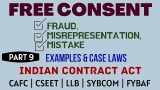 Fraud  Misrepresentation  Mistake  Free Consent  Indian Contract Act  Caselaws  Example [upl. by Allekim115]