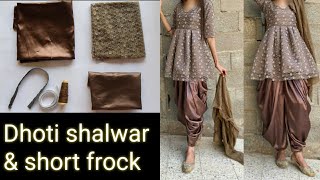 Dhoti salwar cutting and stitching  Dhoti pants and short frock tutorial [upl. by Afra]