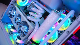 The ALL WHITE Custom Water Cooled RGB Gaming PC Build [upl. by Hamimej]