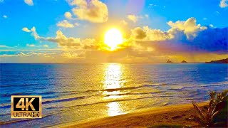 Sunrise from Kailua Beach in Oahu Hawaii  12 Hours of Beach Sunrise  Ocean Waves [upl. by Aksel]