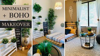 Small Bedroom Budget Makeover  Rental Friendly  Minimalist and BOHO [upl. by Shoshana]