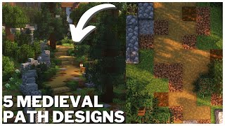 Minecraft How to make 5 Medieval Path designs [upl. by Kcirderfla]