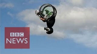 Wheelz does double back flip in a wheelchair  BBC News [upl. by Ruhtra210]