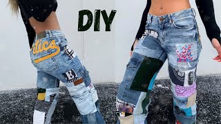 DIY patchwork jeans [upl. by Ennairrac]