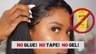 HOW TO LACE FRONTAL WIG INSTALL WITHOUT GLUE GELamp TAPE ft iSHOW HAIR [upl. by Semyaj]