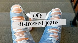 DIY how to distress jeans  sewamptell [upl. by Farmann]