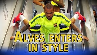 Dani Alves goes down escalator head first ahead of Champions League final [upl. by Nilknarf]