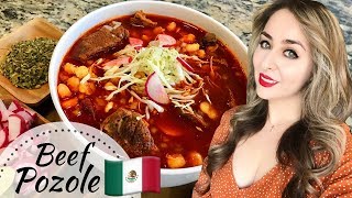 Pozole Rojo de Res  Mexican Beef Pozole Recipe [upl. by Nichani]