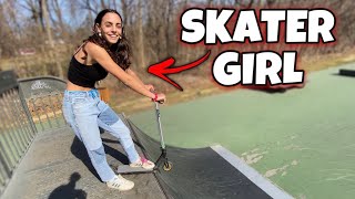 TEACHING SKATER GIRL TO DO SCOOTER TRICKS [upl. by Ayotnahs]