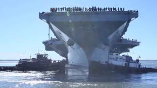 USS Gerald R Ford CVN 78 departs the shipyard [upl. by Emirak905]