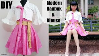 DIY Easy Modern Hanbok  Bell Shaped Blouse from Scratch with Pattern  Korean Fashion [upl. by Leta]