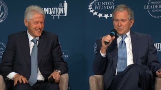 Bill Clinton George W Bush laugh and jab at one another [upl. by Ahsiled]