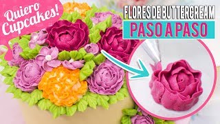 CÓMO HACER FLORES DE BUTTERCREAM PARA TARTAS O CUPCAKES  Quiero Cupcakes [upl. by Belford]