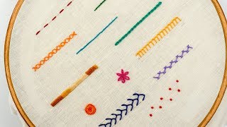 TOP 12 STITCHES IN HAND EMBROIDERY  Tutorial for Beginners [upl. by Adnih]