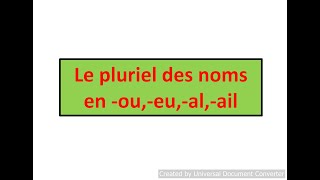 Le pluriel des noms en ou eu  al  ail [upl. by Scholem]