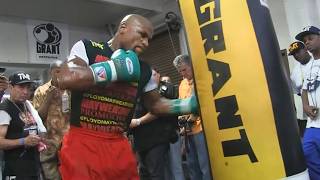 Watch Floyd Mayweather RIP heavybag with rib breaking shots in workout for Canelo [upl. by Llemert192]