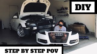 DIY HOW TO REMOVE Audi A4 FRONT BUMPER  CRASH BAR PAINT JOB [upl. by Aniale]