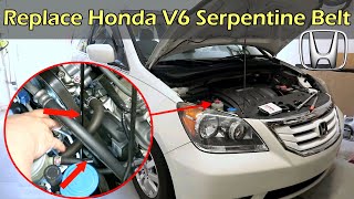 How To Replace Honda V6 Serpentine Belt  Odyssey Pilot Ridgeline MDX [upl. by Alakcim]