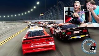 Girlfriend tries NASCAR racing simulator [upl. by Cherin]