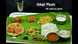 Udupi Meals without onion and garlic  Udupi Thali  South Indian lunch menu [upl. by Lleral577]