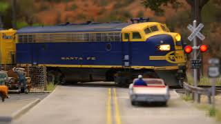 HO Scale Santa Fe Layout  Steam Locomotives and EMD F7 Diesel Electric Locomotives  Model Railroad [upl. by Eirovi]