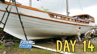 Wooden boat restoration project Lithium batteries amp Antifouling — Sailing Yabá 182 [upl. by Eeruhs]