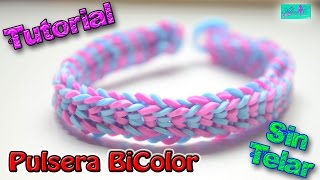 ♥ Tutorial Pulsera Bicolor de gomitas sin telar ♥ [upl. by Rubliw]