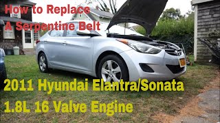 How to Replace the Serpentine Belt on a 2011 Hyundai SonataElantra 18 Liter 16 Valve DOHC [upl. by Yawnoc]