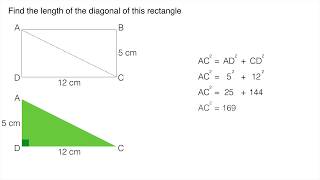 Pythagoras Theorem Finding the diagonal of a rectangle [upl. by Lorette]