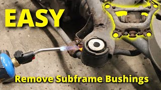 How to REMOVE E46 Rear Subframe Bushings Powerflex Upgrades [upl. by Noirb]